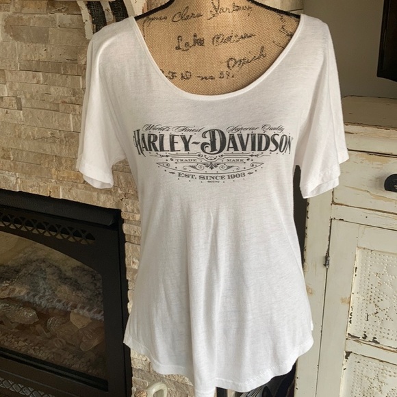 Harley Wild Prairie MN rounded hem white short sleeve tshirt rhinestones - Picture 1 of 16